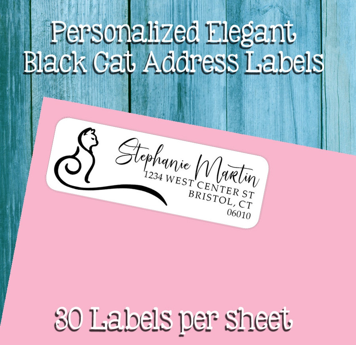 Personalized Elegant BLACK CAT Outline ADDRESS Labels, Sets of 30 ...