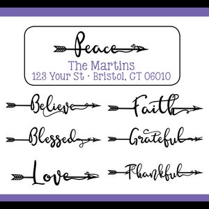 ARROW WORDS Address Labels, White, or Clear Labels, Sets of 30, Peace, Blessed, Faith and more, Personalized