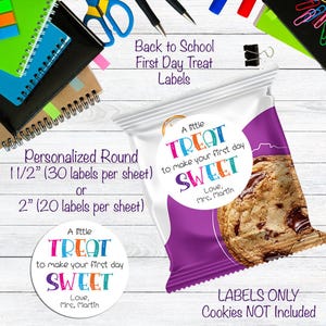 First Day of School Treat Labels, Personalized Back to School Gift, Sets of 1.5&quot; or 2&quot; Round Labels
