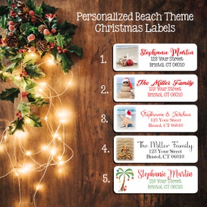 Personalized Christmas Beach Theme Address Labels, Sets of 30 Labels