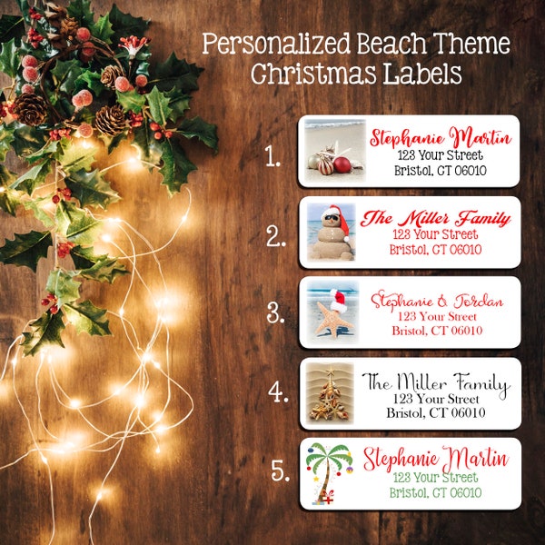 CHRISTMAS BEACH Theme Address Labels, Return Address Labels, Sets of 30, Personalized