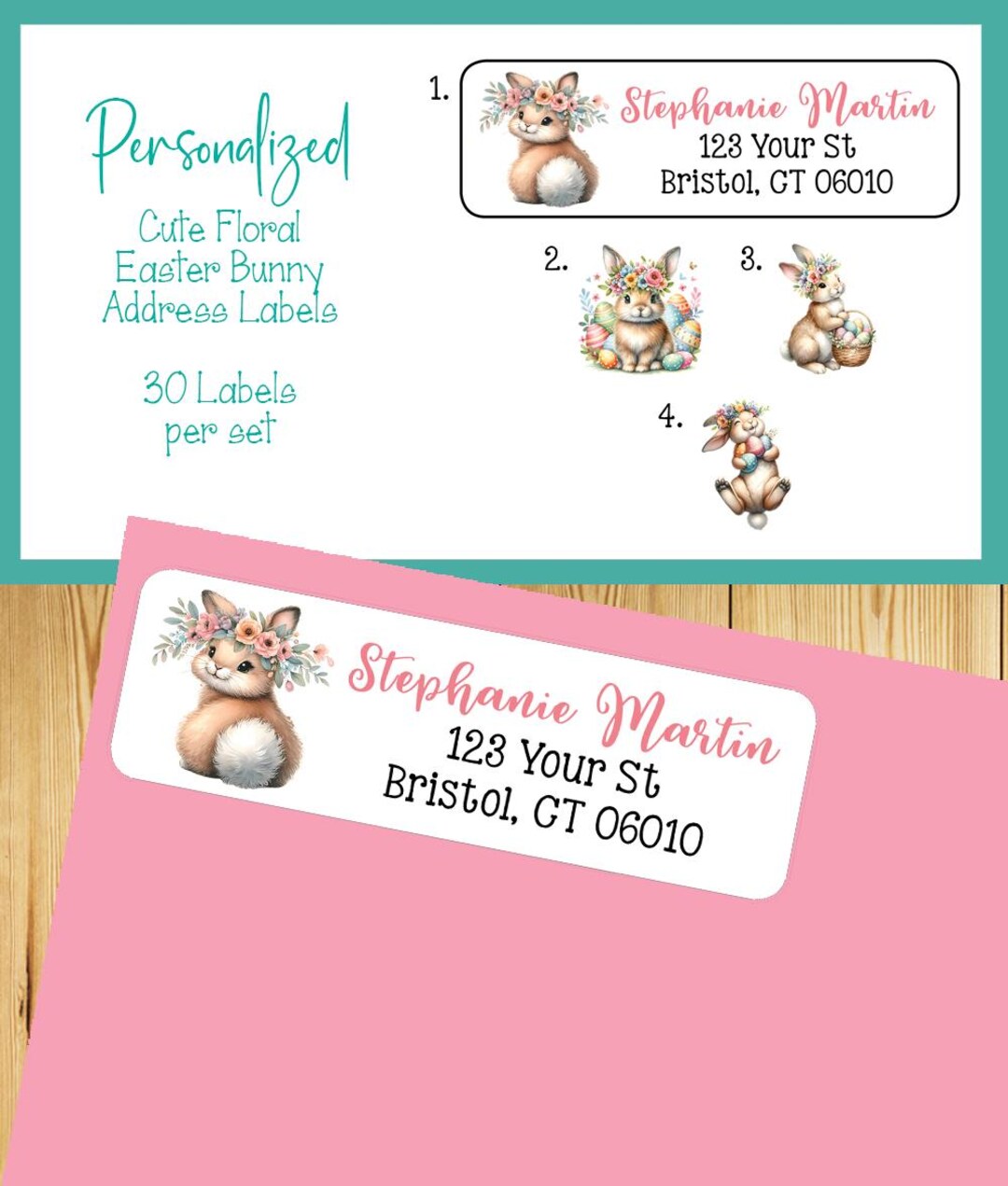 Adorable Spring Easter Floral Bunny Address Labels, Sets of 30 ...