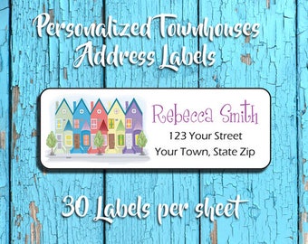 TOWNHOUSES Return ADDRESS Labels, Condos, Victorian Houses, Sets of 30, Personalized