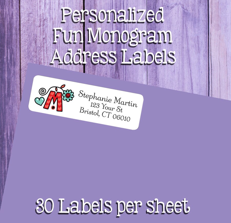 Fun Colorful Monogram Address Labels With Family Name, Sets of 30 ...