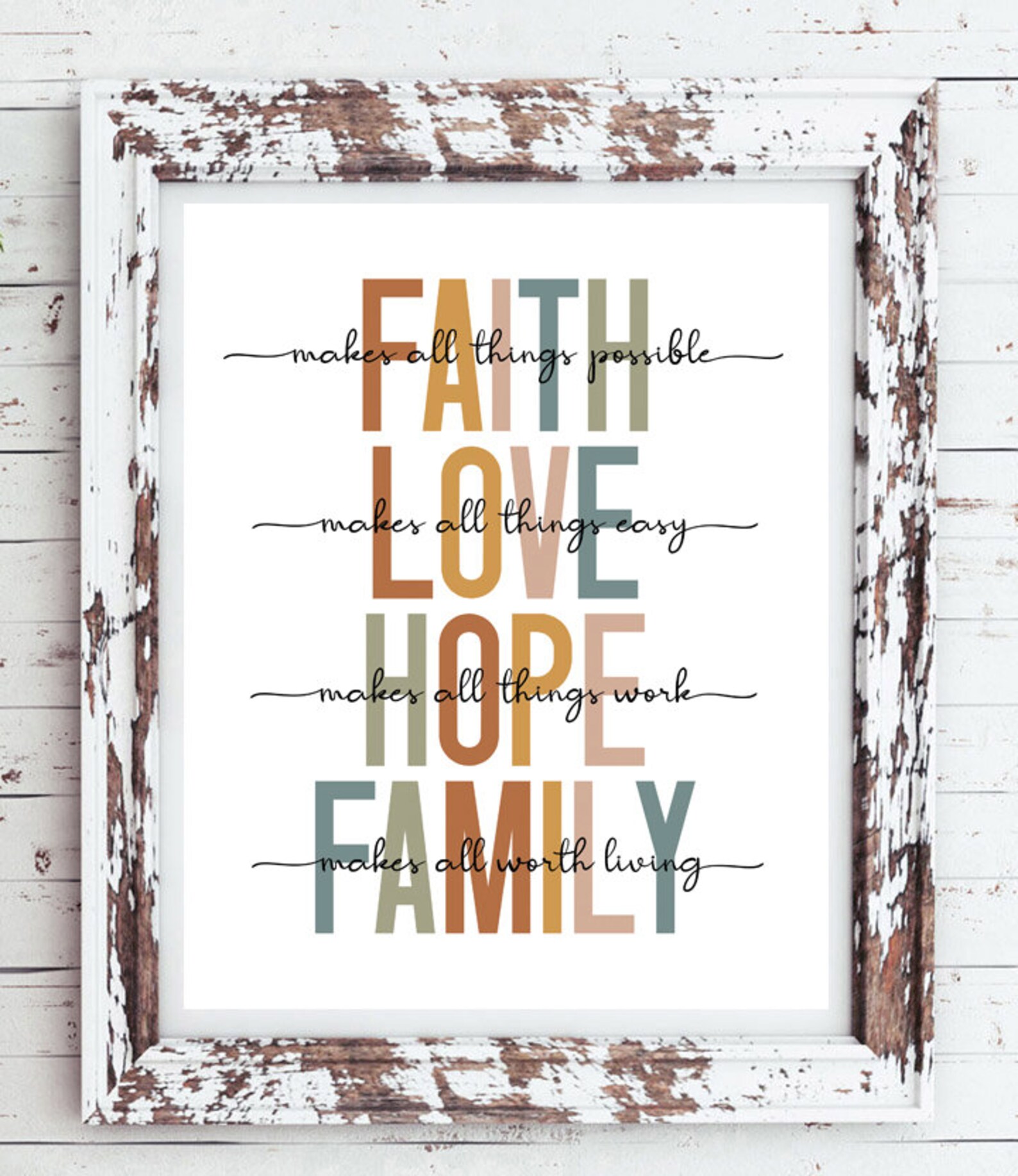 FAITH Love Hope FAMILY 8x10 Typography Print Instant Etsy