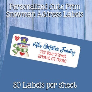 Gepersonaliseerde schattige retouradresetiketten sneeuwpop, sets van 30, winter, kerst, gepersonaliseerd