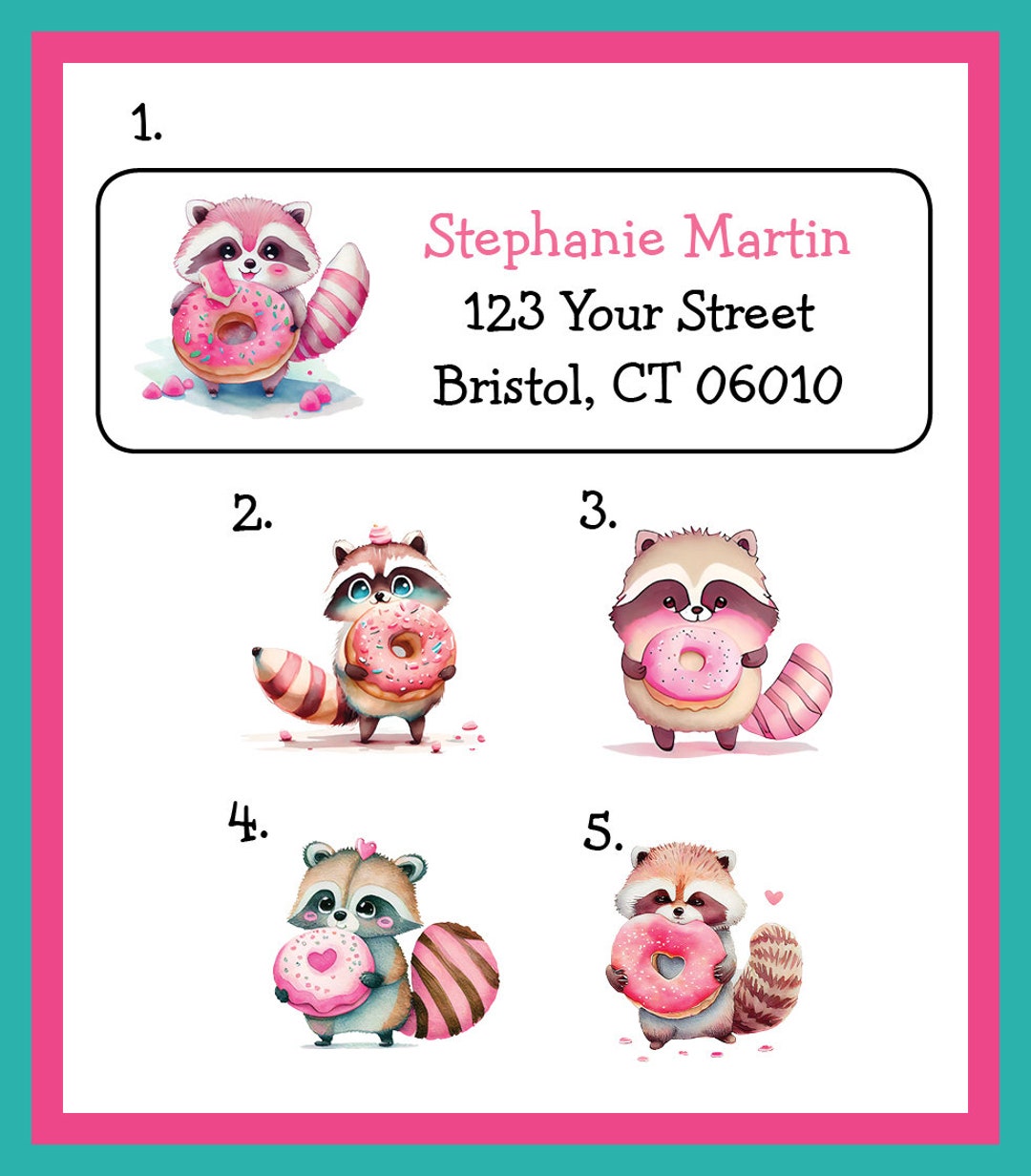 Personalized Raccoon Return Address Labels, Donut Theme (set of 30) - Etsy