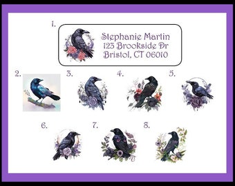 CROWS and RAVENS Address Labels, Black Birds, Sets of 30, Personalized Return Labels, Gothic