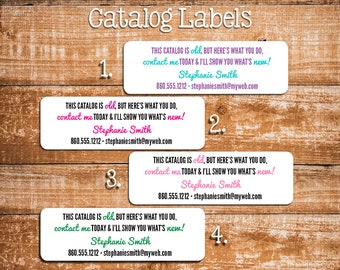 OLD CATALOG Labels, Personalized Party Catalog LABELS, Sets of 30, Recycle, Contact