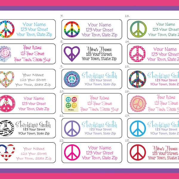 PEACE SIGN Return ADDRESS Labels, Sets of 30, Your Choice of Design, Personalized