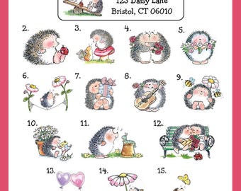 Personalized Address Labels Hedgehog, So Cute Hedgehogs Sets of 30 Labels, Personalized Return Labels