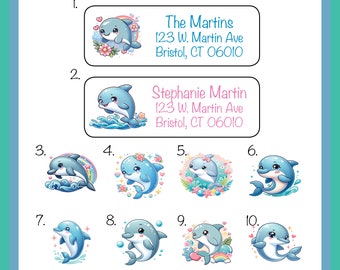 Personalized Adorable DOLPHINS ADDRESS LABELS, So Cute Dolphins! Sets of 30 Labels, Personalized Return Labels