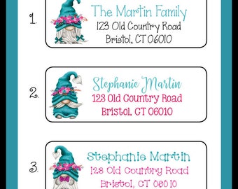 Cute Teal GARDEN GNOMES Labels, Property of, ADDRESS Labels, Sets of 30 Personalized Labels