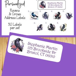 Gothic Crows & Ravens Return Address Labels - Personalized Black Bird Stickers (Set of 30)