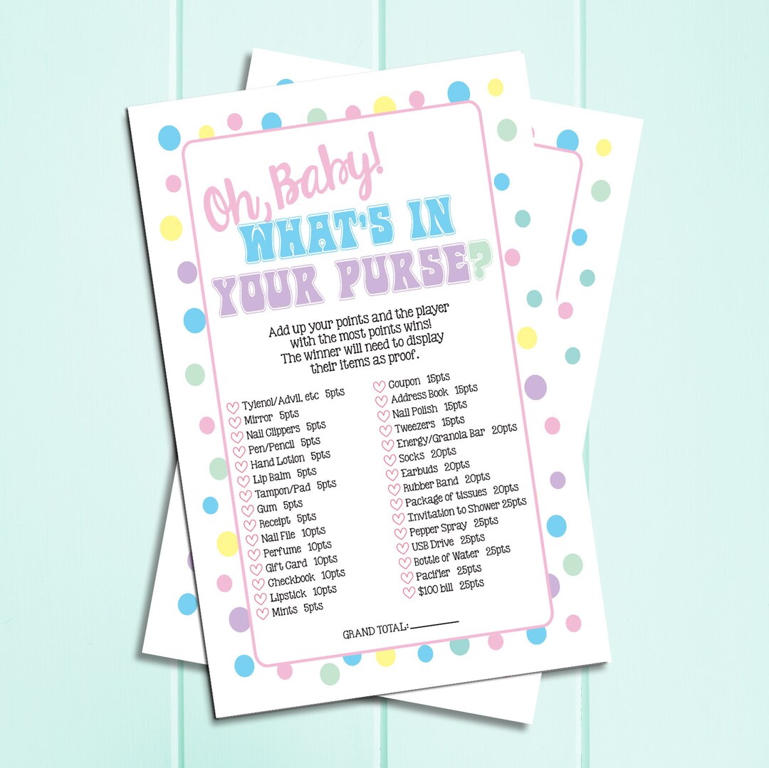 Baby Shower Game What's in Your Purse Polka Dots - Etsy