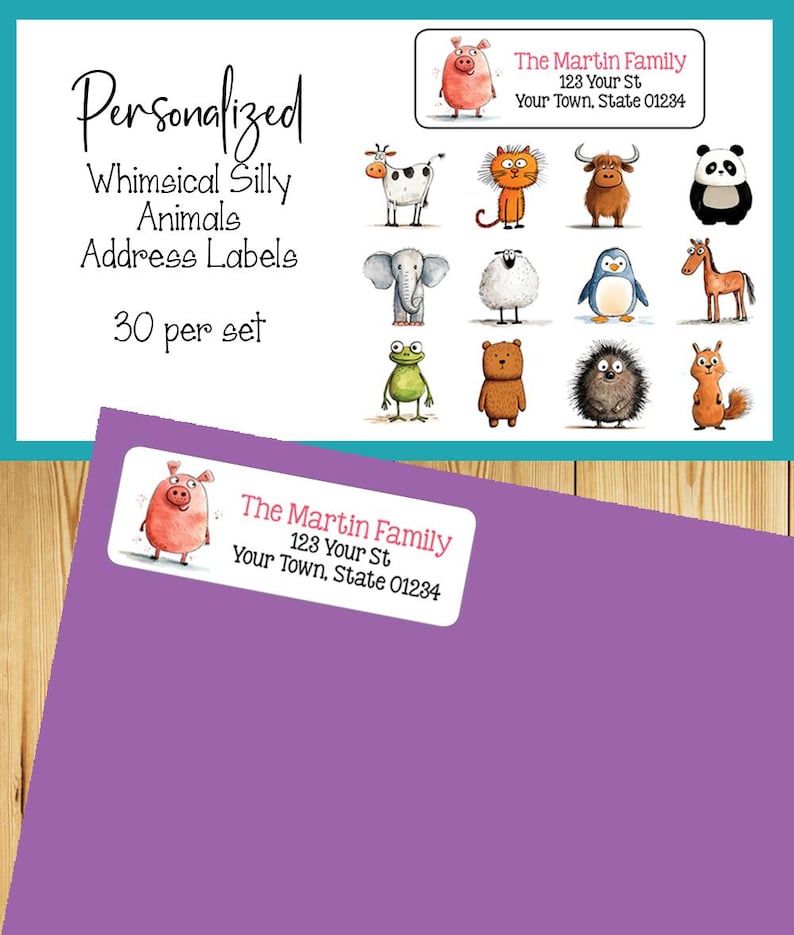 Whimsy Labels Personalized Whimsical Animals Address Labels, Set of 30 - Etsy