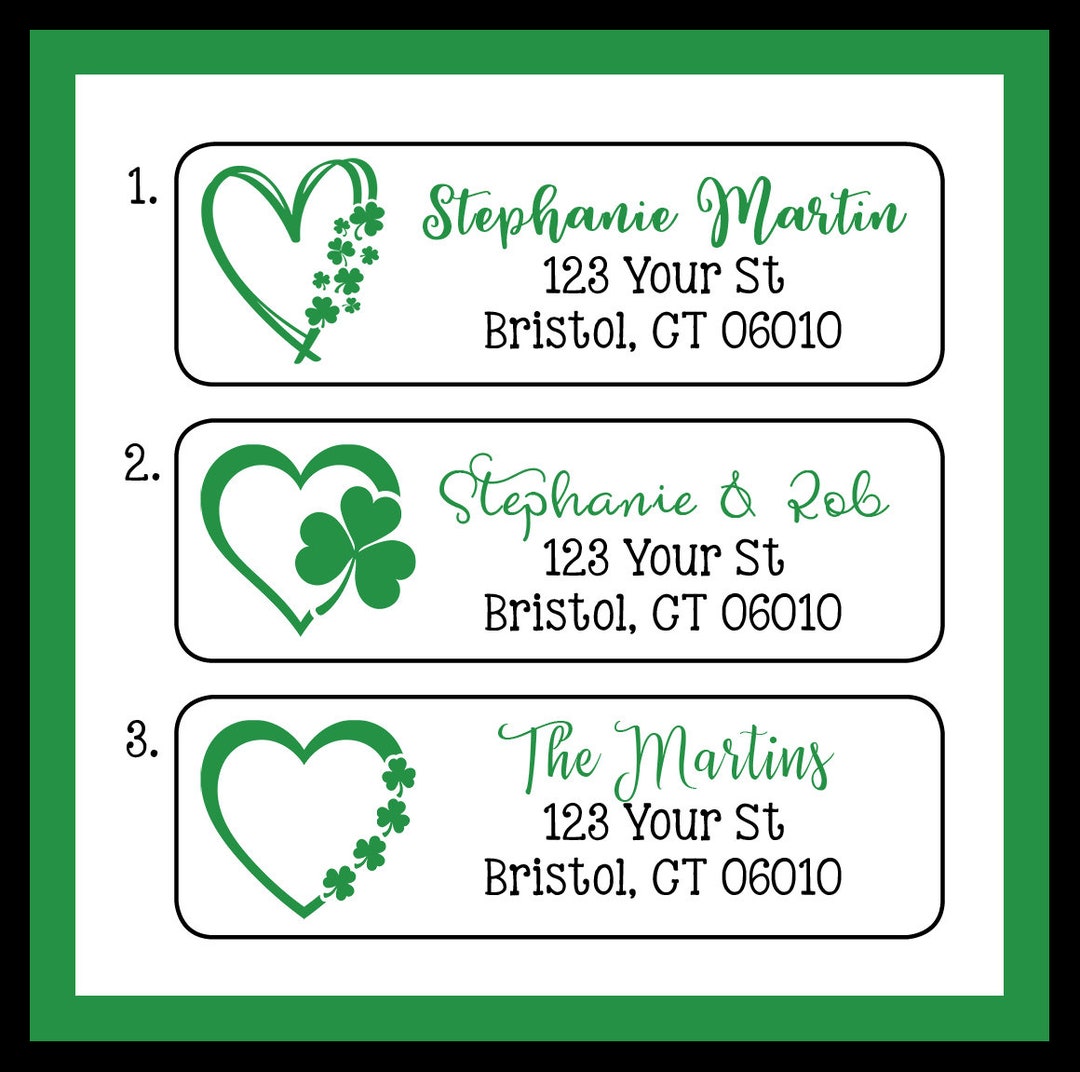 shamrock heart address labels: personalized st. patrick's day