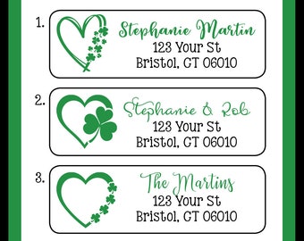 SHAMROCK HEART Labels, Property of, ADDRESS Labels, Sets of 30 Personalized Labels, St. Patrick's Day