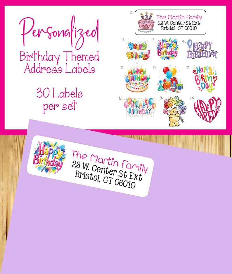 Personalized Birthday Theme Labels: Party Favor & Return Address, 30 ...