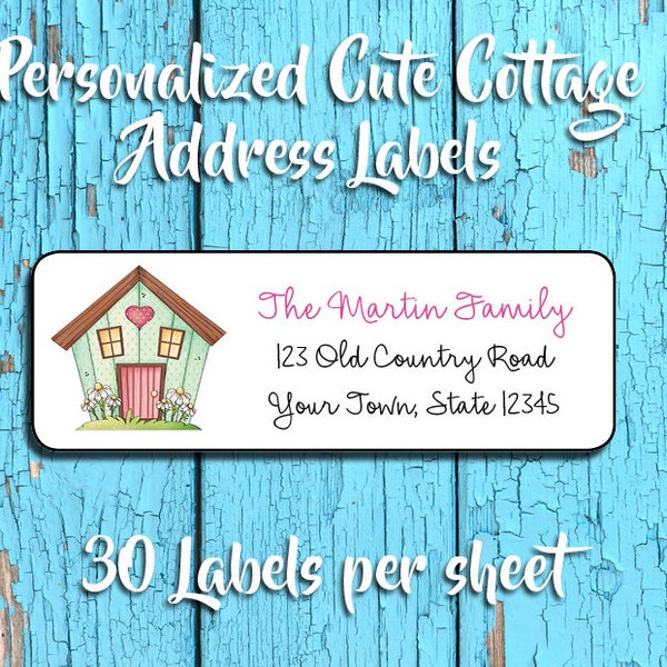 Cute COTTAGE Return ADDRESS Labels, New House, New Address, Sets of 30, Personalized