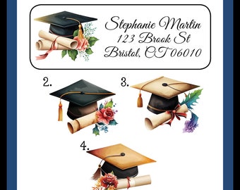 Personalized Graduation Class of 2024 Return Address Labels, Party Favor Labels, Party Invitation Labels, Sets of 30, Floral Designs