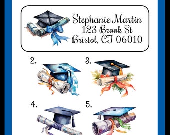 Personalized Graduation Class of 2024 Return Address Labels, Party Favor Labels, Party Invitation Labels, Sets of 30, Cap and Diploma Design