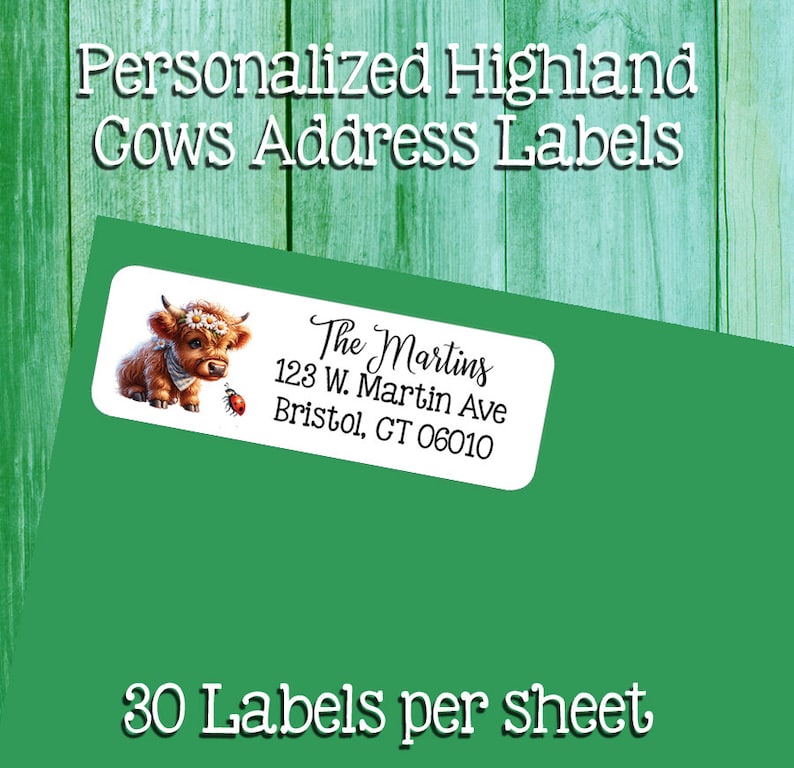 Cute Highland Cow Personalized Address Labels, Country Design - Etsy