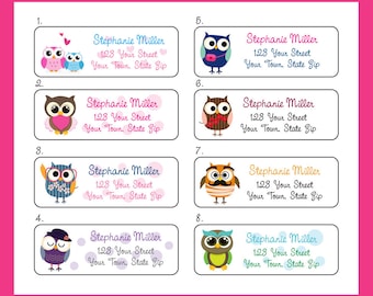 Colorful and Fun Owls Address Labels, Owl Designs, Sets of 30, Personalized