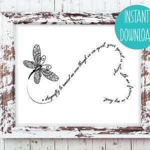 Citazione commemorativa DRAGONFLY 8x10 Decorazione da parete tipografica, stampabile, download immediato