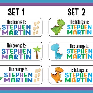 Personalized Dinosaur Back to School Supply Labels – Custom Name Stickers for Kids, Cute Dino School Name Tags, 30 per set