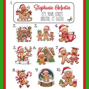 Gepersonaliseerde kerstpeperkoek adresetiketten voor personen, sets van 30 etiketten, gepersonaliseerde retouretiketten