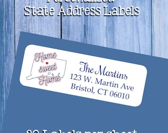 STATE Outline Address Labels, Home Sweet Home, Sets of 30, Change of Address, Personalized