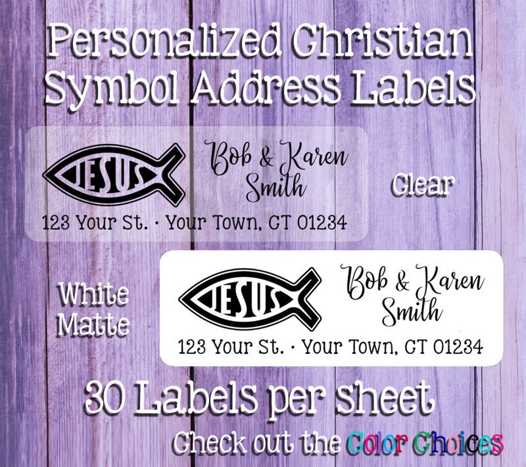 Christian address labels fish symbol labels white or clear labels