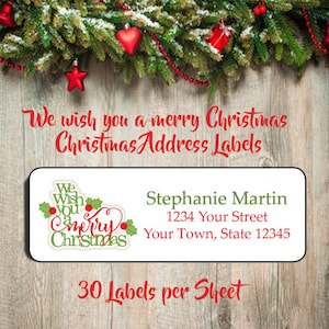 Personalized Christmas Return Address Labels WISH You a MERRY CHRISTMAS Address Labels, Sets of 30, Sleigh, Gift Tags