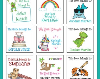 2" Square BOOK Stickers for Kids, Sets of 20 Square Labels for Books and other Property, Personalized
