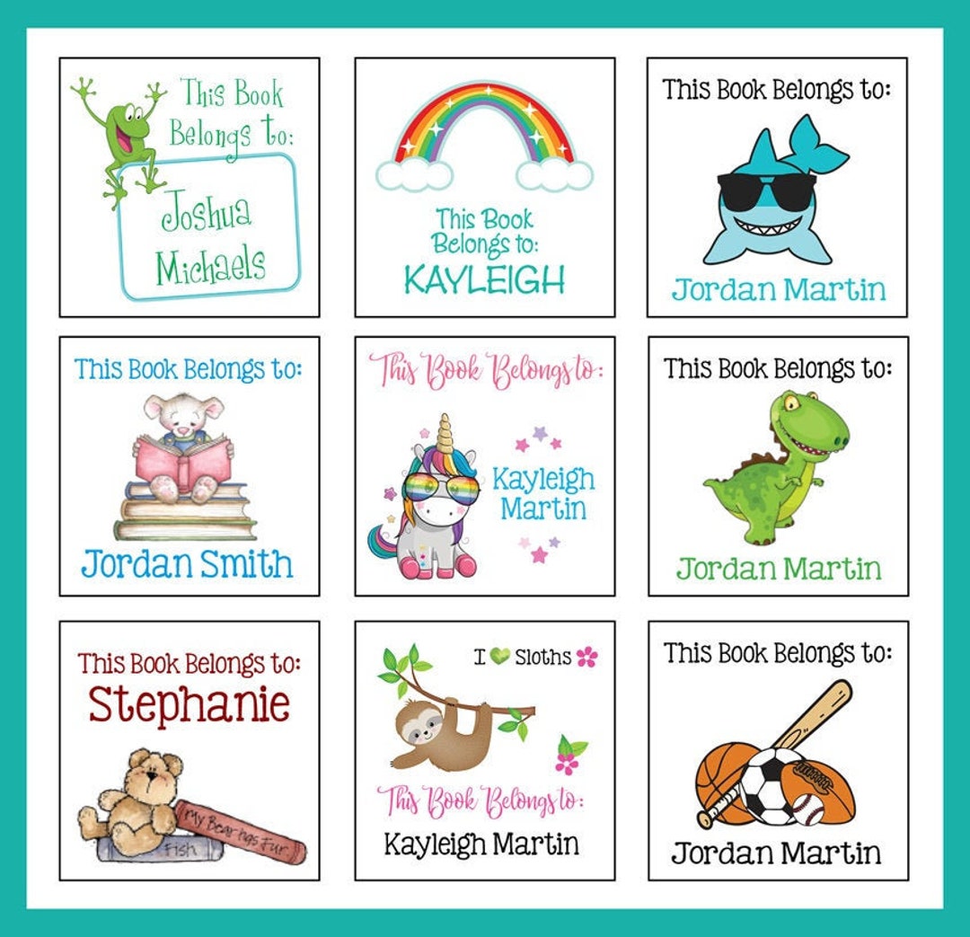 Kids BOOK Labels, Sets of 20 Square Book Labels for Kids, Name Labels ...