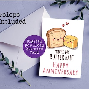 Você é minha metade de manteiga, cartão de aniversário engraçado, impressão digital, download instantâneo, cartão de felicitações
