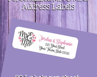 MR & MRS Address Labels, Return Address Labels, Wedding, Newlyweds, Sets of 30, Personalized