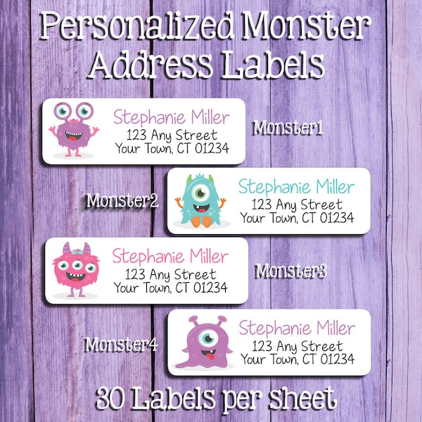 SILLY MONSTERS Address Labels for kids, Personalized