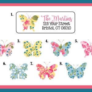 Personalized ADDRESS Labels FLORAL BUTTERFLIES.  Sets of 30 Labels, Personalized Butterfly Labels