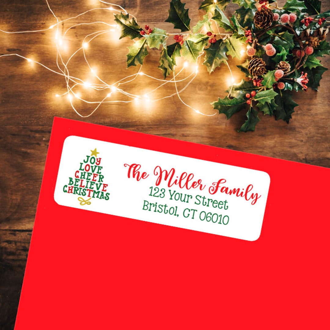 Tree Address Labels Personalized Christmas Tree Address Labels: Holiday Word Art, Set of 30 ...