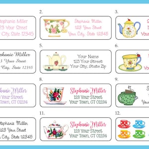 Etichette personalizzate per INDIRIZZI TAZZE DA TÈ e TEIERE. Tè, tazze, caffè, set da 30, etichette di reso personalizzate