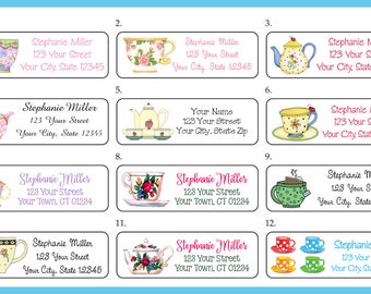 Personalized ADDRESS Labels TEACUPS and TEAPOTS. Tea, Cups, Coffee, Sets of 30, Personalized Return Labels