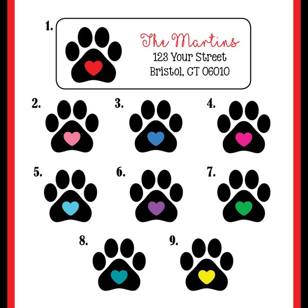 Personalized ADDRESS Labels HEART PAW Prints, Dog, Cat, Sets of 30, Personalized