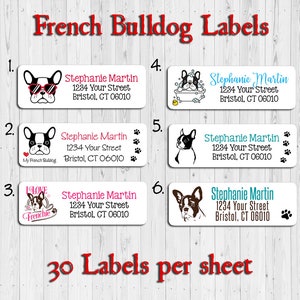 French Bulldog Personalized Address Labels, Love Frenchie, Paw Prints, Cute Dog, Sets of 30