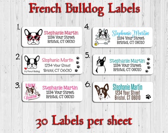 Étiquettes ADRESSE DU BULLDOG FRANÇAIS, Love Frenchie, empreintes de pattes, chien mignon, par lot de 30, personnalisés
