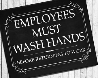 EMPLOYEES Must WASH HANDS Bathroom Business Signs 8x10 Instant Download Sign Hand Wash Reminder