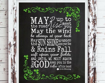 An IRISH BLESSING Instant Download Digital Faux Chalkboard Design Typography Wall Decor, St. Patrick's Day