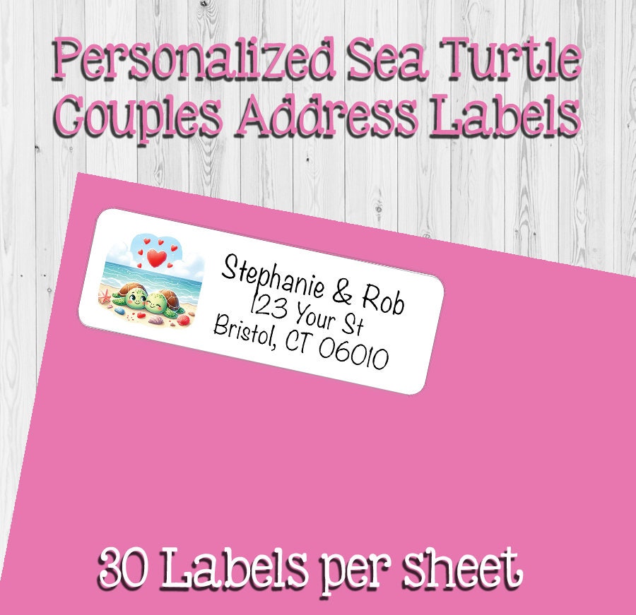 Turtle Labeles Personalized Sea Turtle Couples Address Labels, Love, Ocean, Beach ...