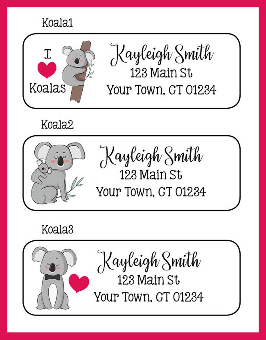 KOALA Personalized ADDRESS Labels, Koalas, I Love Koalas, Sets of 30